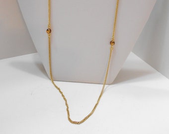 Vintage 24" Gold Tone Chain Necklace (7107) Tiny Plastic Beads