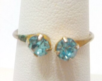 Vintage Double Blue Topaz Rhinestone Adjustable Ring (629) Currently Size 6.5