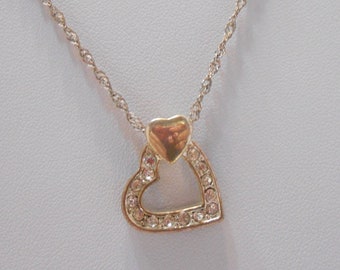 Vintage Rhinestone Heart Pendant Necklace (212) 18" Chain