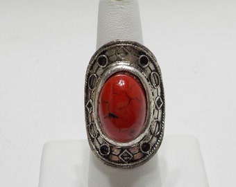 Vintage Faux Coral Cabochon Ring (6712) Adjustable