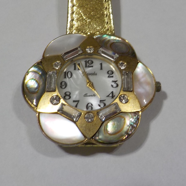 Vintage Xanadu Ladies Quartz Wristwatch (8188) Mother of Pearl, Abalone & Rhinestones!!! Works!!