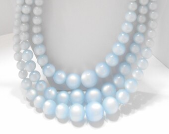 Gorgeous Vintage Triple Strands Light Blue Moonstone Necklace (4941) Made In Japan