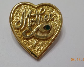 Vintage Gerry's Heart Brooch (815) Mother Brooch & Emerald Green Rhinestone--May Birthstone