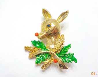 Vintage Rudolph The Red Nosed Reindeer Brooch (589)