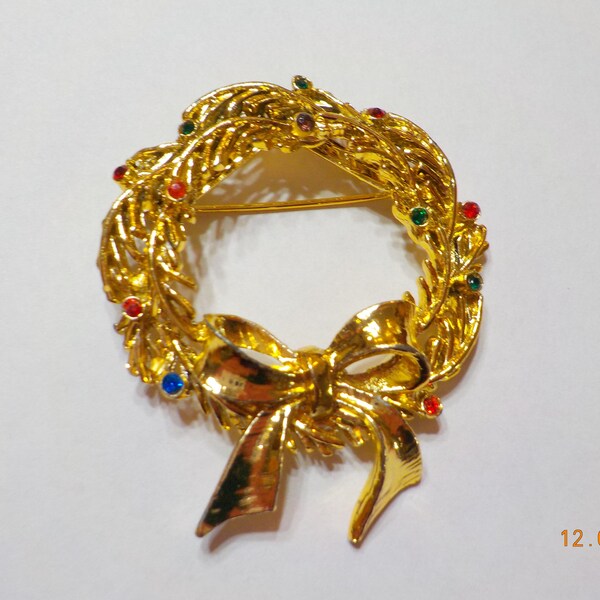 Vintage Tancer II Rhinestone Christmas Wreath Brooch (5970) Gorgeous!!