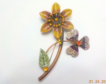 Vintage Large Flower Brooch (8416) Rhinestones