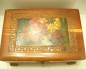 Vintage Footed (22) Floral Wooden Jewelry Or Trinket Box