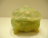 Vintage Blue Green Hinged, Footed Incolay Chest (12)