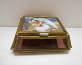 Small Vintage Viva Mirrored, Hinged Brass Glass Trinket Box (18-A)