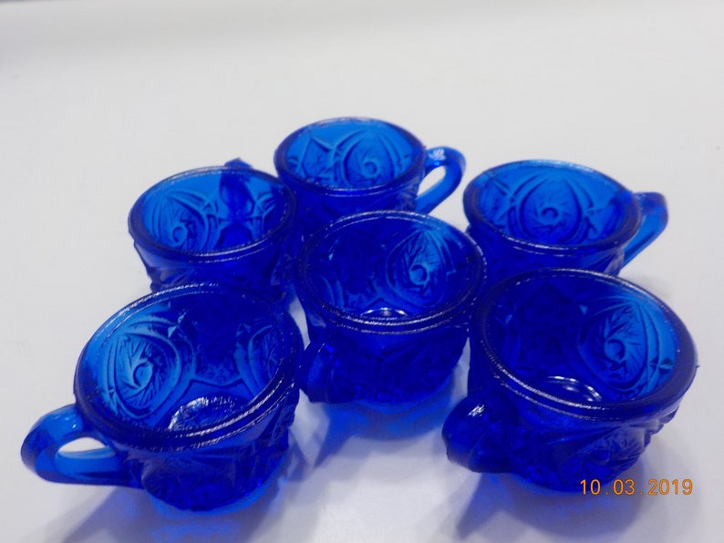 Vintage Miniature Cobalt Blue Punch Bowl & Six CupsPressed Etsy
