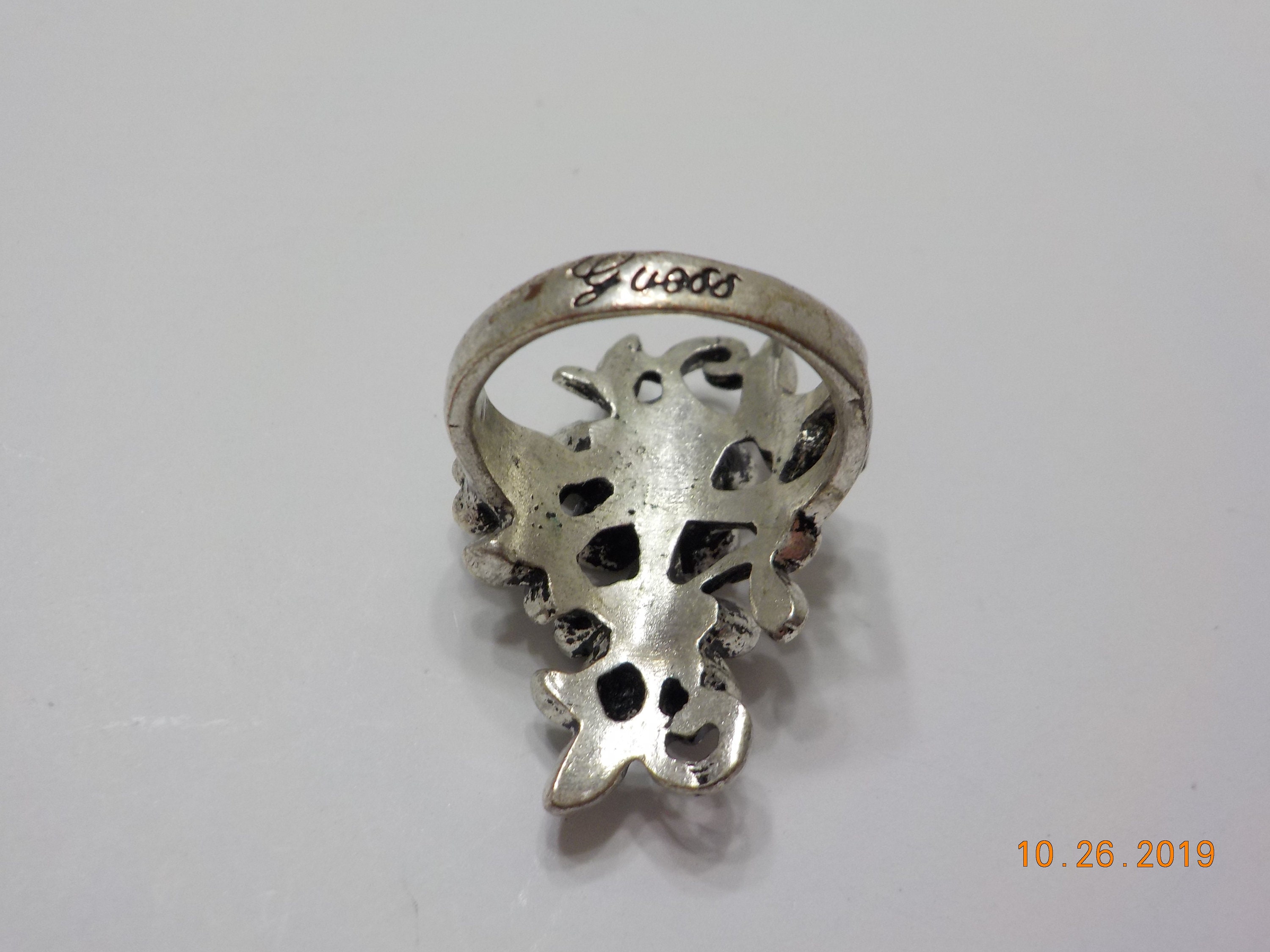 GUESS Vintage Zirconia Silver ring 15号 Womens Vintage Estate Sterling Silver Ring W/ Cubic Zirconia