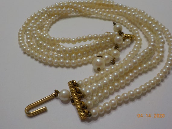 Vintage Five Strand Tiny Faux Pearls Choker Neckl… - image 4