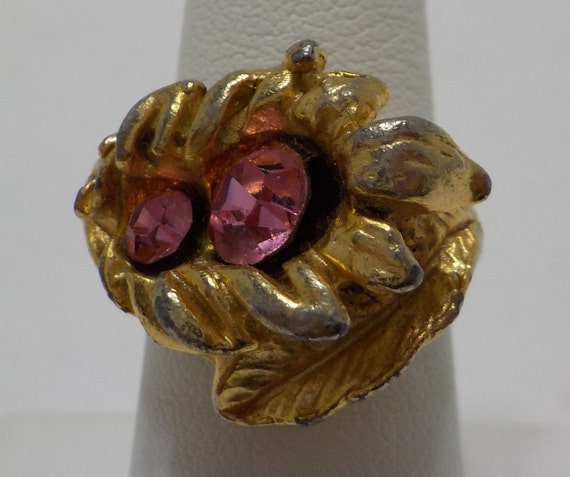Vintage Pink Rhinestones Ring (9035) Adjustable B… - image 2