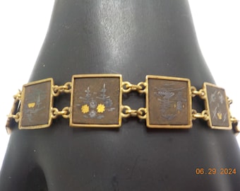 1940s Amita Japanese Damascene Signed Bracelet Gold Silver
