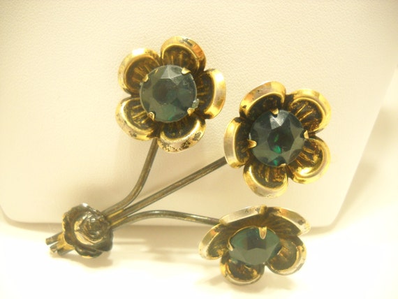 Vintage Bright Green Crystal Brooch (2545) - image 2