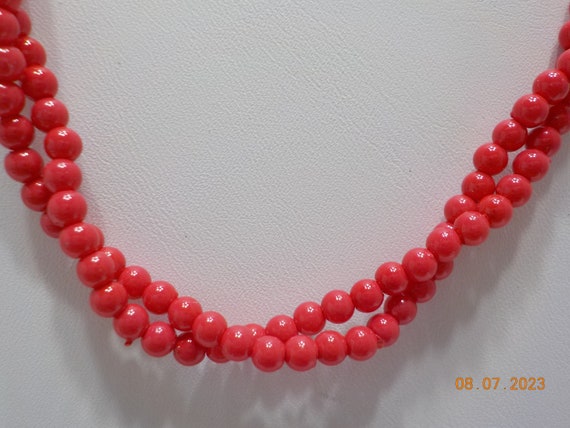 Vintage 19" Red Beaded Necklace (1784) 4mm, Doubl… - image 1