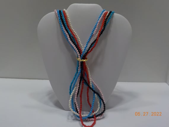 Vintage Seven Strands Tiny Beaded Necklaces (738)… - image 2