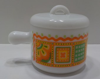 Vintage 1970s Avon Patchwork (28)  Milk Glass Candle Holder & Lid--Mint!