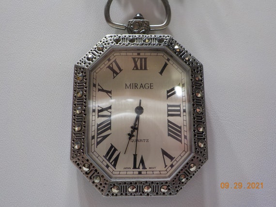 Vintage Mirage Watch Pendant Necklace (5074) Marcasite Frame