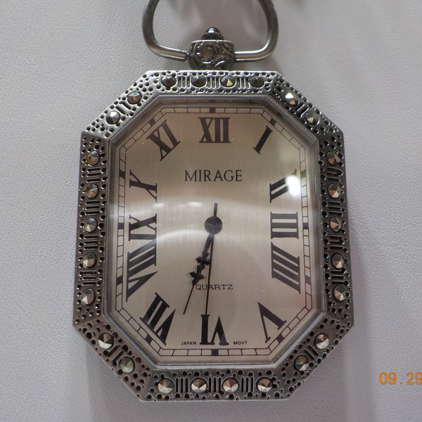 Vintage Mirage Watch Pendant Necklace (5074) Marcasite Frame--Battery #377 Included--Works Perfectly!