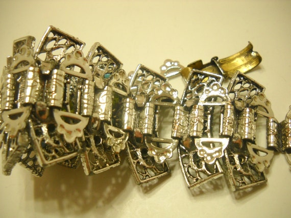 Vintage Silver Tone Link Bracelet (5358) Faux Tur… - image 4
