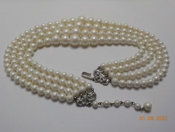 Vintage Four Strands Faux Pearl Choker Necklace (… - image 5