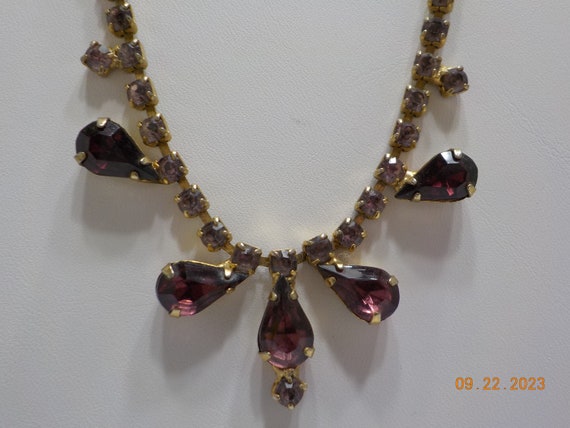 Vintage Rhinestone Choker Necklace (3585) Lavende… - image 1