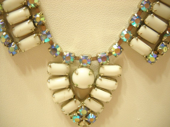 Vintage Milk Glass Beads & Blue Aurora Borealis R… - image 4