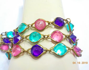 ブレスレット [Retro finger] stone bracelet (3types) Vintage Multi-colored Triple Strands Bracelet (103) Faceted