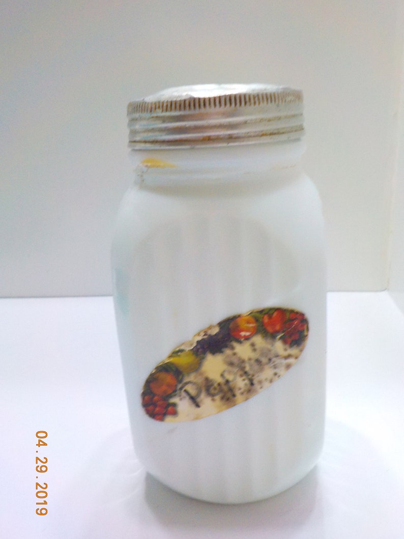33 Aluminum Lid HA Vintage Milk Glass Pepper Shaker