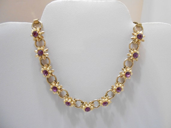 Vintage Amethyst Rhinestone Choker Necklace (7181… - image 1