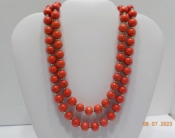 Vintage 36" Red Beaded Necklace (1718) 9mm Beads--Single Strand