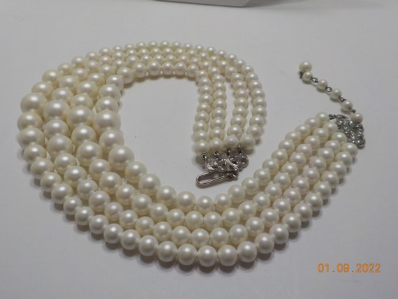 Vintage Four Strands Faux Pearl Choker Necklace (… - image 3