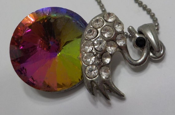 Vintage Rainbow Pendant Necklace (3559) Rhineston… - image 4