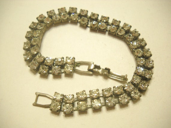 Vintage Double Strand Clear Rhinestone Bracelet (… - image 1