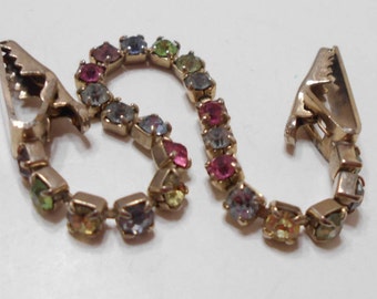 Vintage Colored Rhinestones Sweater Clip (1497) Gorgeous Sparkle!