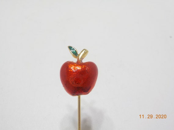 Vintage Enamel Apple Stick Pin (7699) Bright Red … - image 1