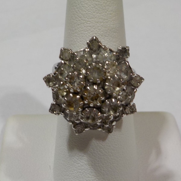 Vintage Tammey Jewels Rhinestone Cluster Cocktail Ring (1770) Adjustable, Currently Size 8