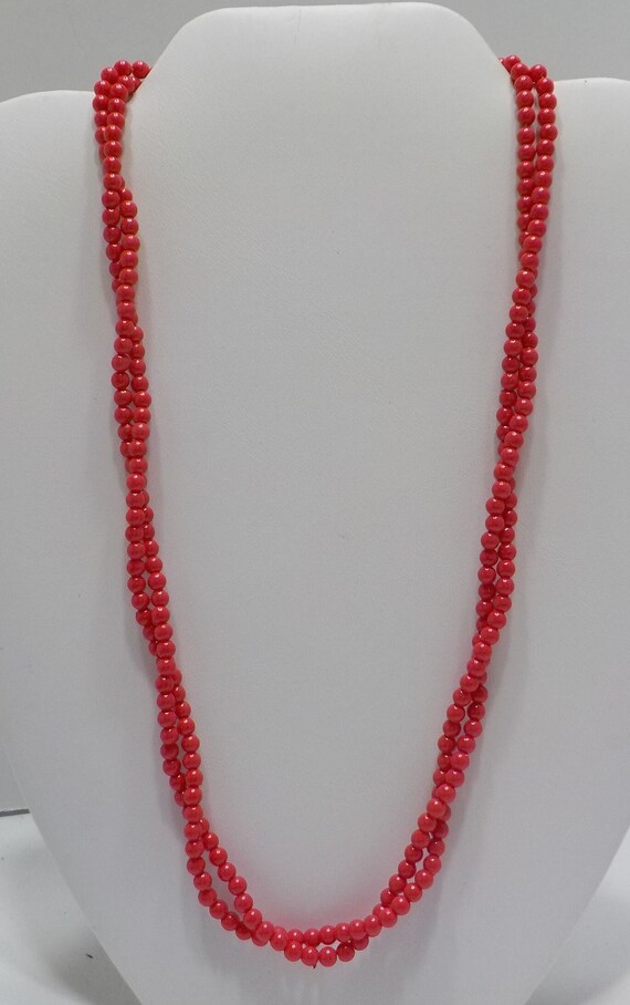 Vintage 19" Red Beaded Necklace (1784) 4mm, Doubl… - image 3