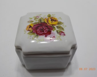 Vintage Square Porcelain Trinket Dish (38) Pretty Roses--Taiwan