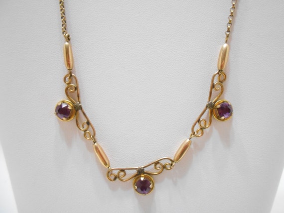 Vintage Gorgeous Gold Filled Amethyst Necklace (17