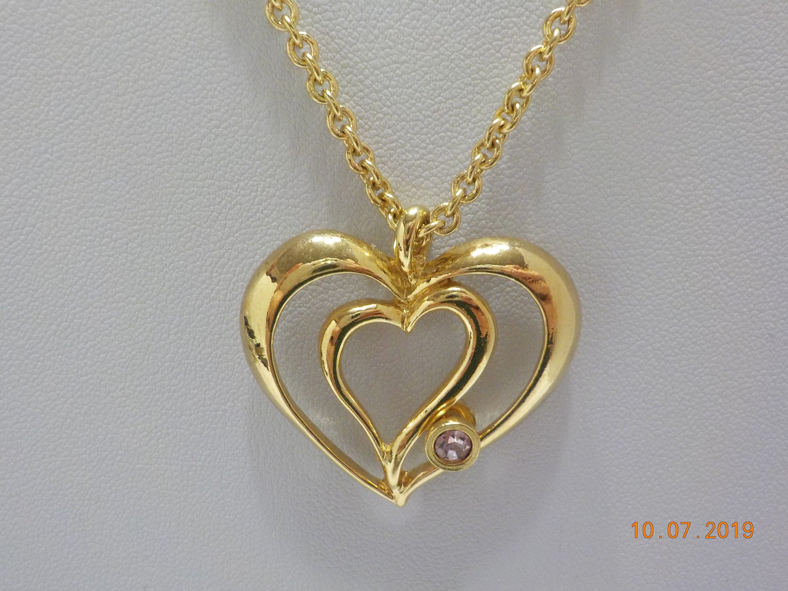 Vintage Avon Double Heart Pendant Necklace (4454) Roaming