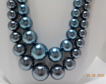 Vintage Two-Tone Blue Double Strand Necklace (0054) Japan