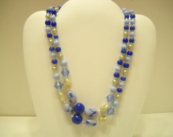 Vintage Glass & Plastic Beaded Double Strand Necklace (8721) Japan