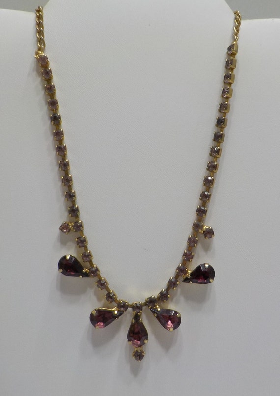 Vintage Rhinestone Choker Necklace (3585) Lavende… - image 2