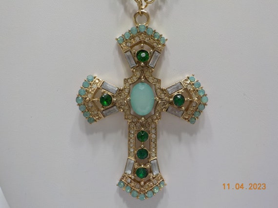 Vintage Rhinestone Cross Pendant Necklace (4809) … - image 1