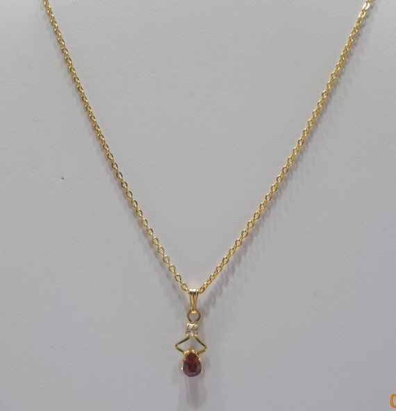 Vintage Burnt Red Rhinestone Pendant Necklace--18… - image 3
