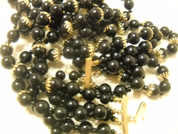 Gorgeous Four-Strand Black Beaded Necklace (2935)… - image 3