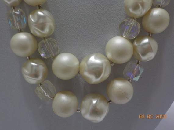 Vintage Faux Pearls & Crystal Choker Necklace (62… - image 1