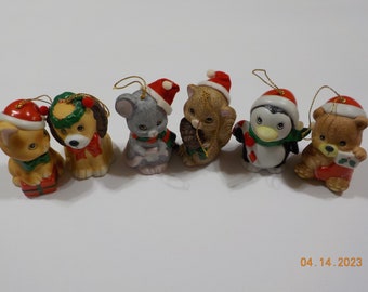Vintage Holiday Friends--Animal Bells (18-A) Six Hand Painted Bisque Porcelain Bells